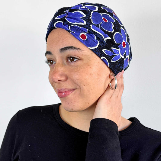 Violet Navy Bloom Turban Bow Cap