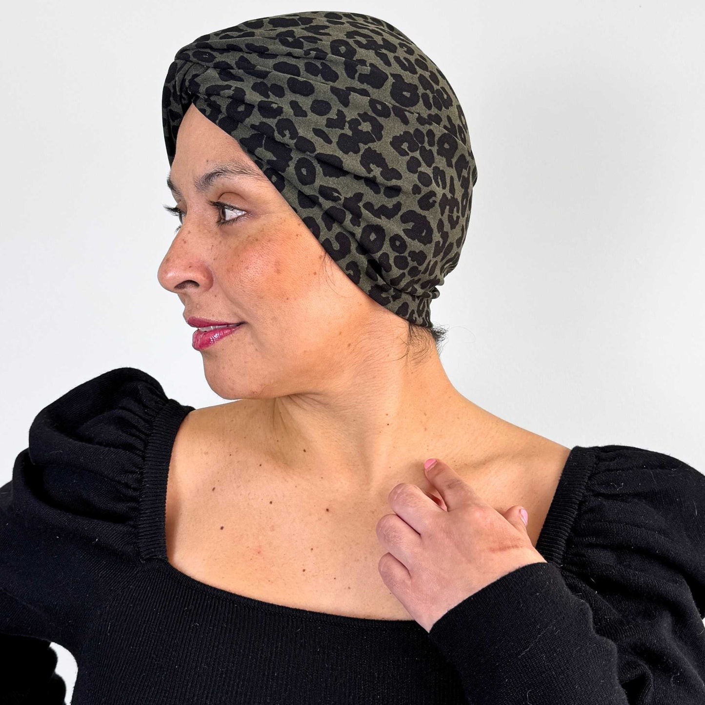 Leopard Green Turban Hat