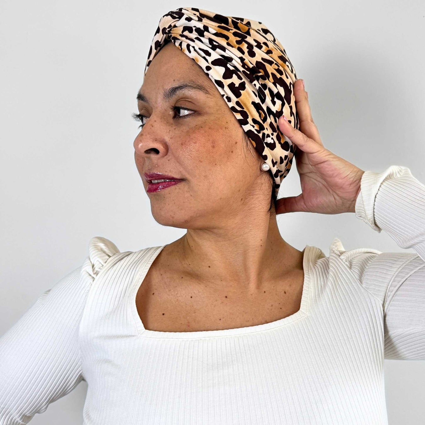 Mocha Leopard Turban Hat