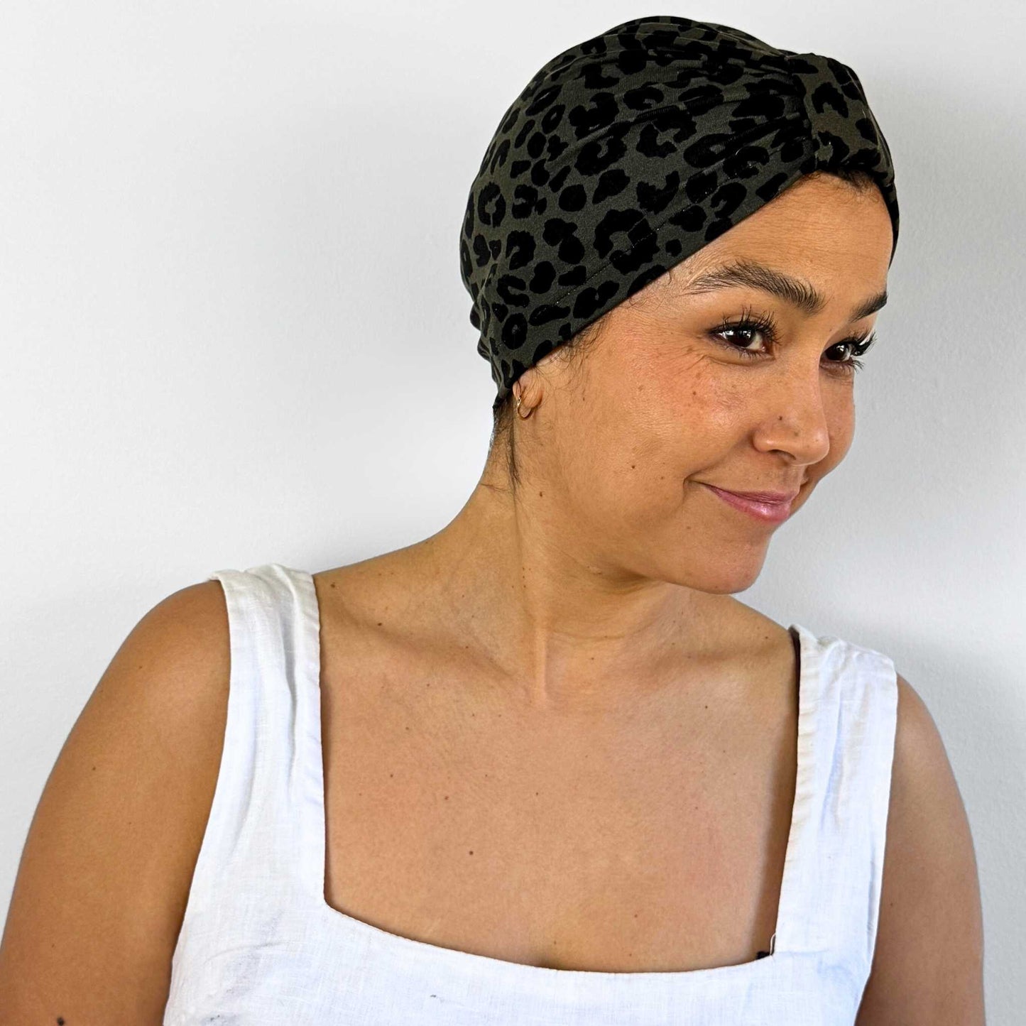 Leopard Green Turban Bow Cap