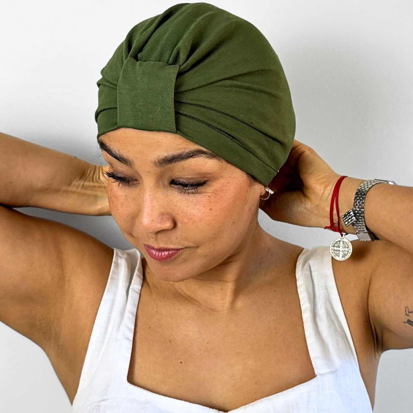 Green Plain Turban Bow Cap