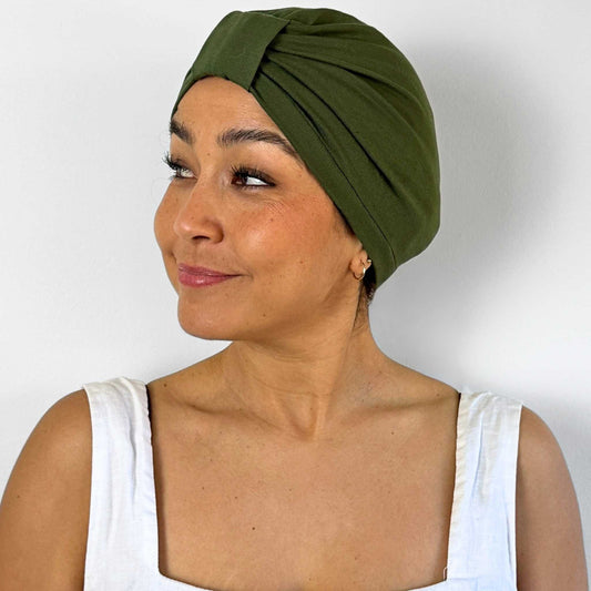 Green Plain Turban Bow Cap