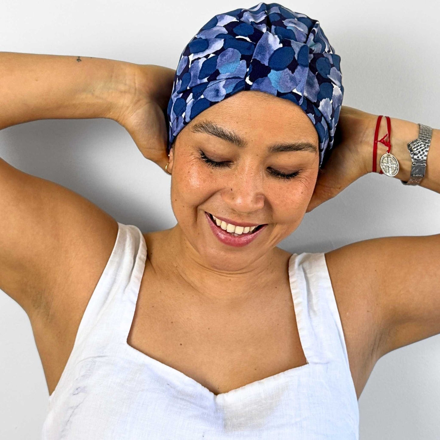 Blue Brush Turban Bow Cap