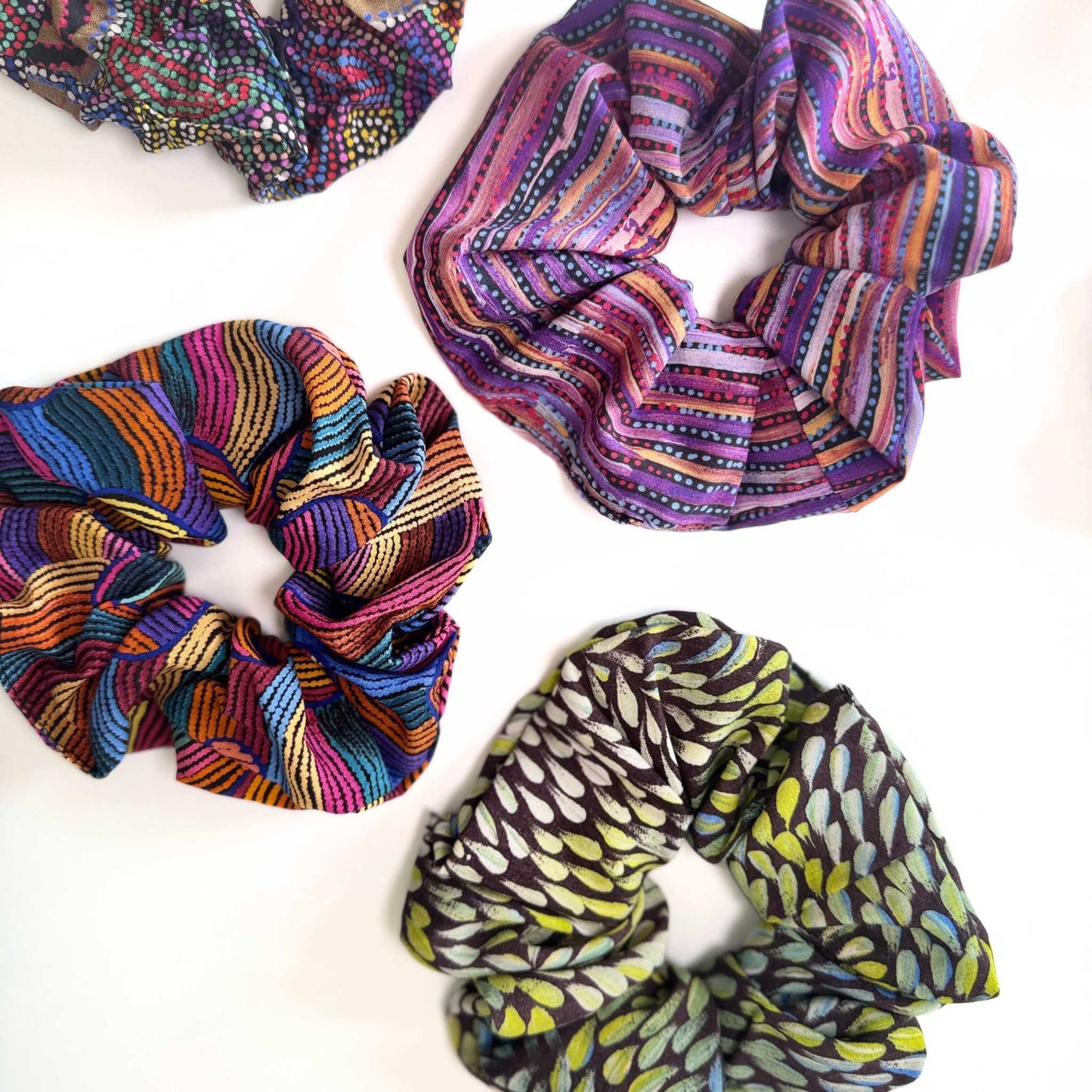 Bush Banana Green Scrunchie - Aboriginal Art