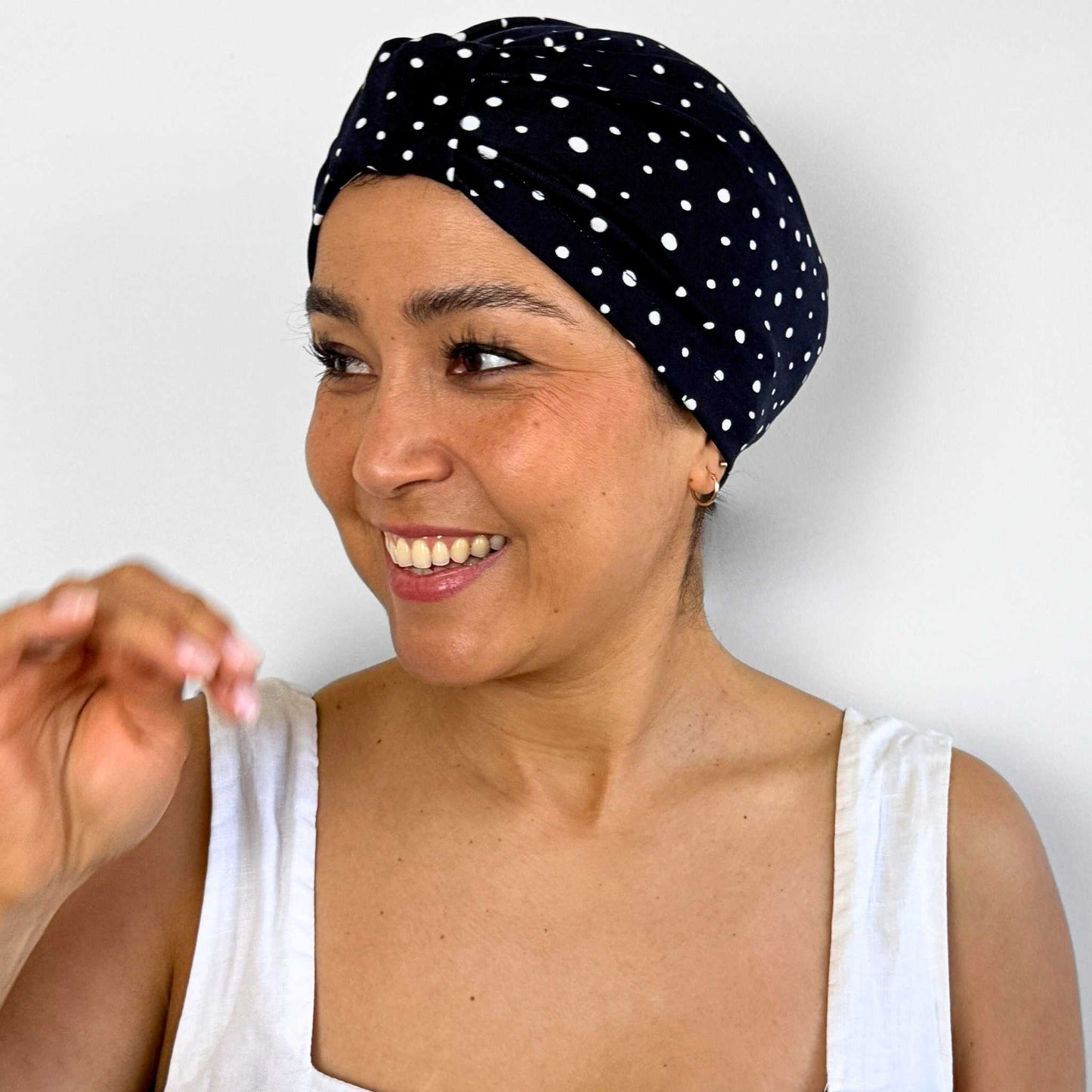 Polka Navy Turban Bow Cap