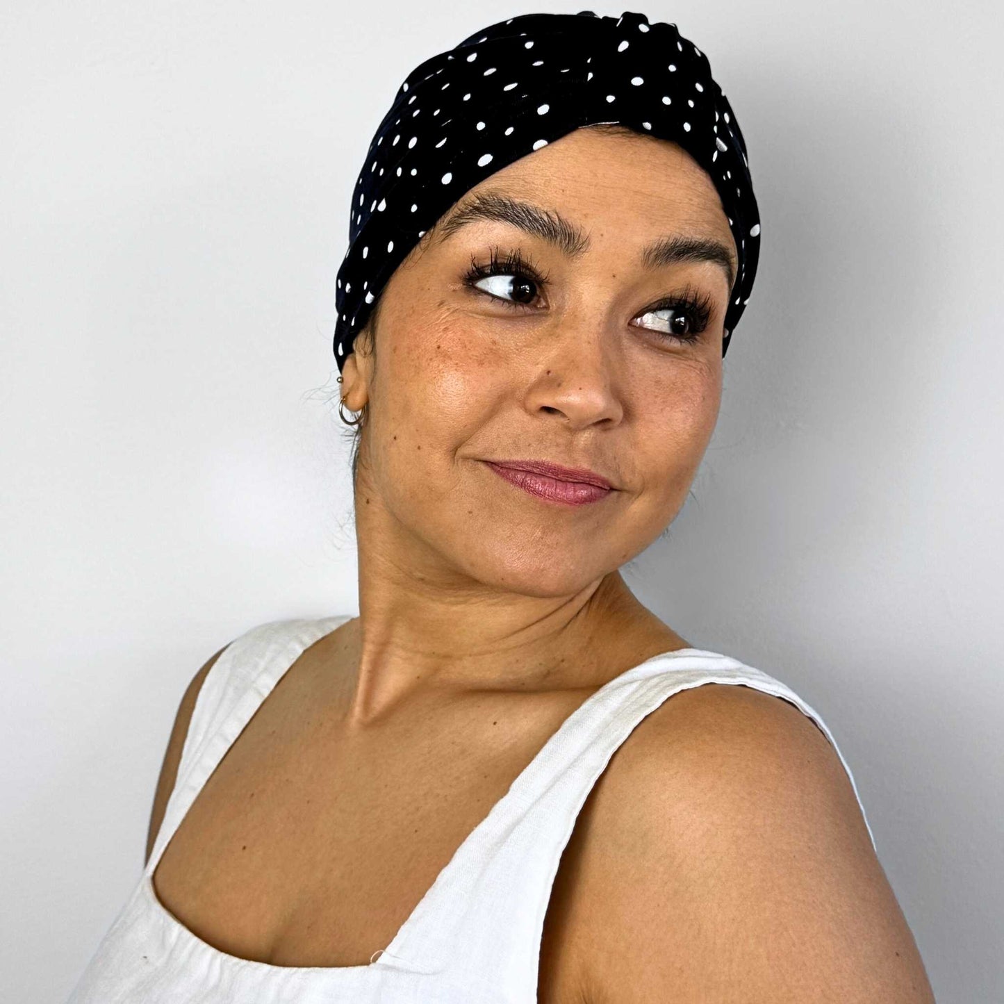 Polka Navy Turban Bow Cap