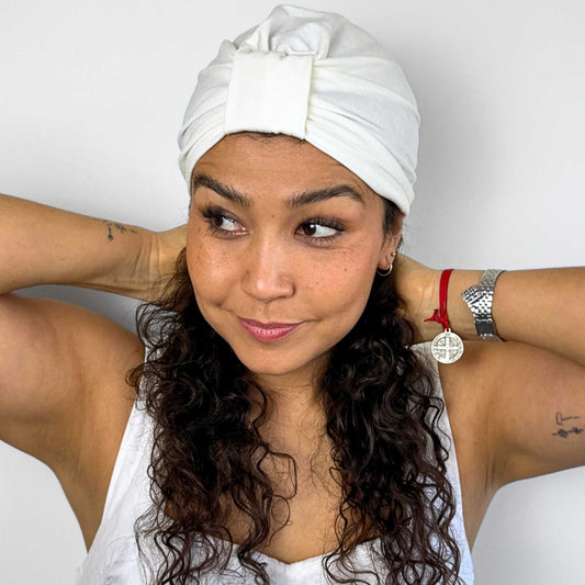 White Plain Turban Bow Cap