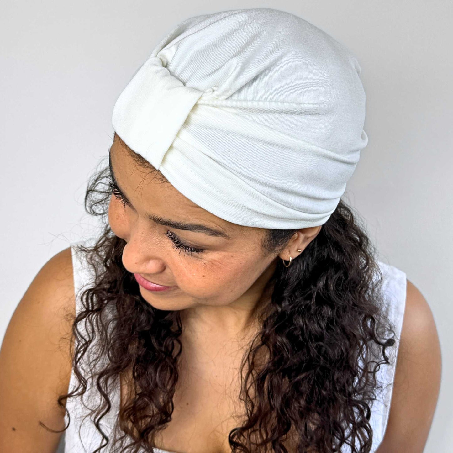 White Plain Turban Bow Cap
