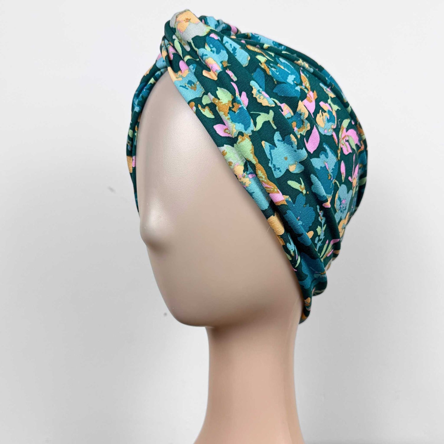 Turquoise Flowers Turban Hat