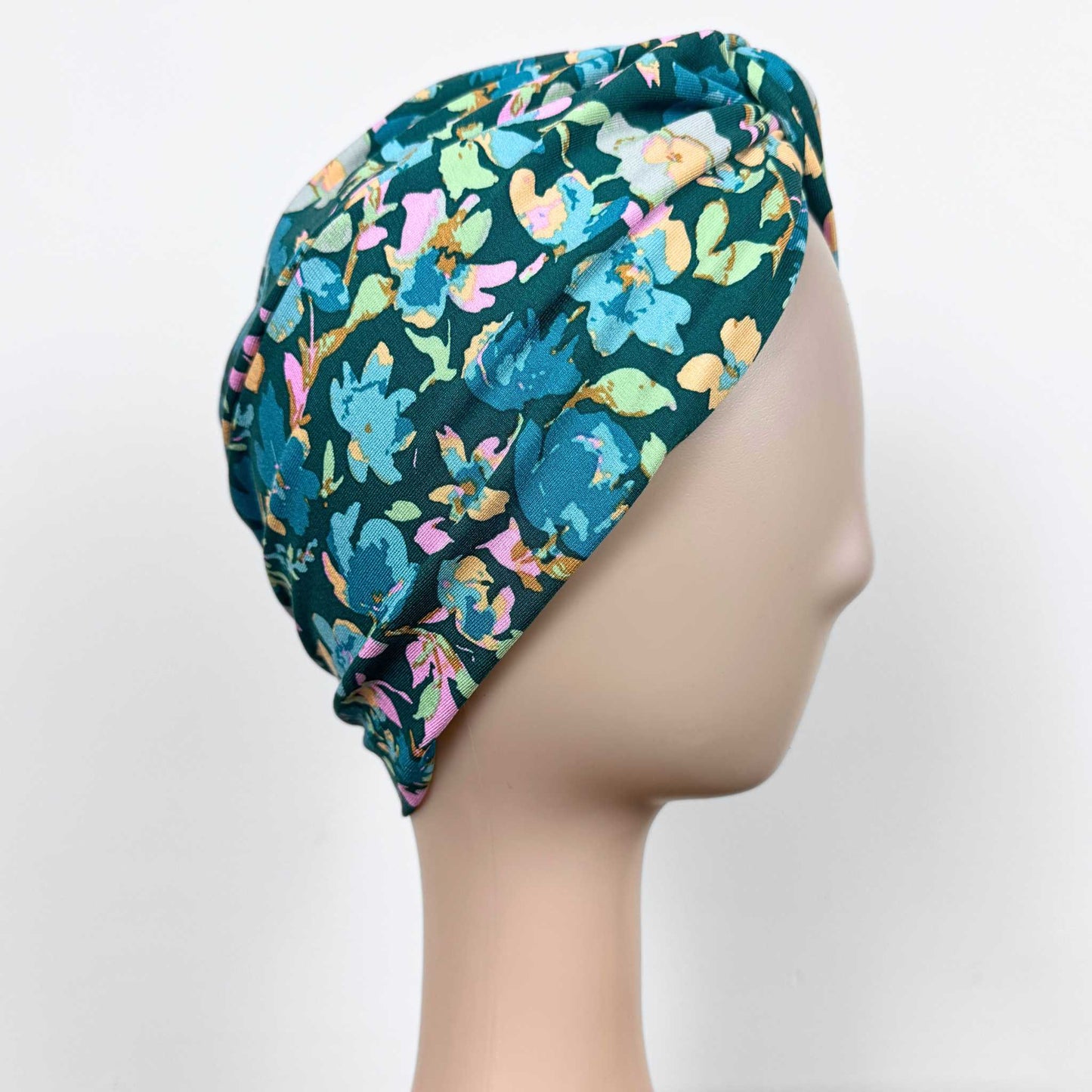 Teal Flowers Turban Hat