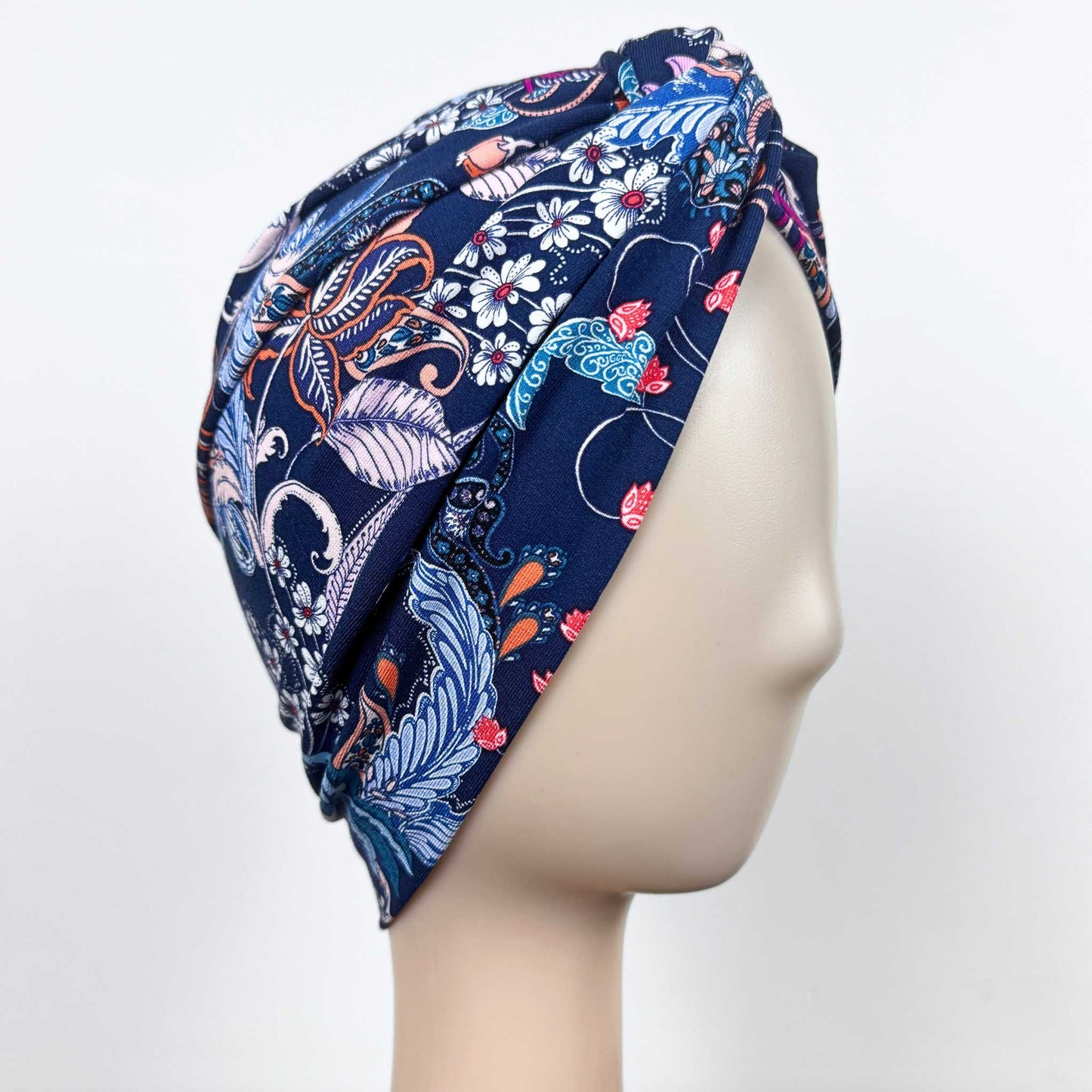 Feathers Blue Turban Hat