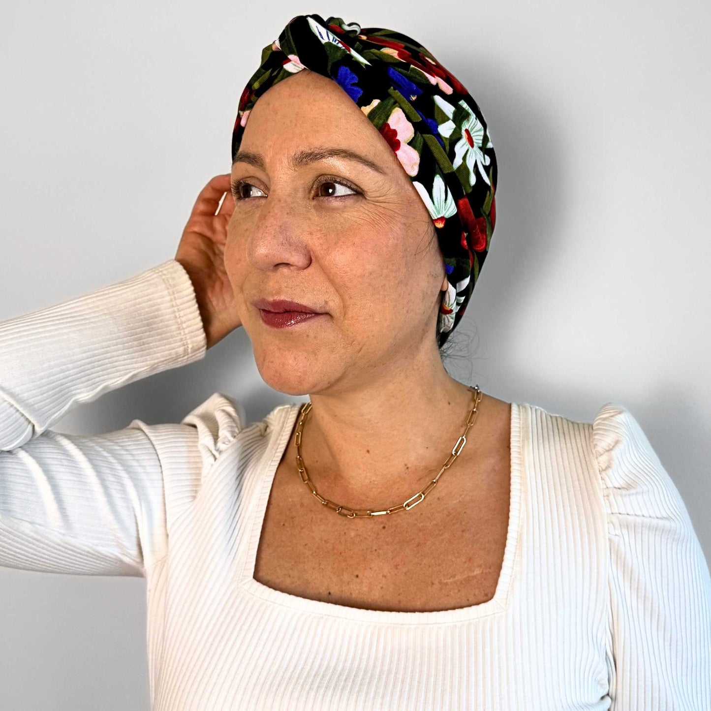 Black Flowers Turban Hat