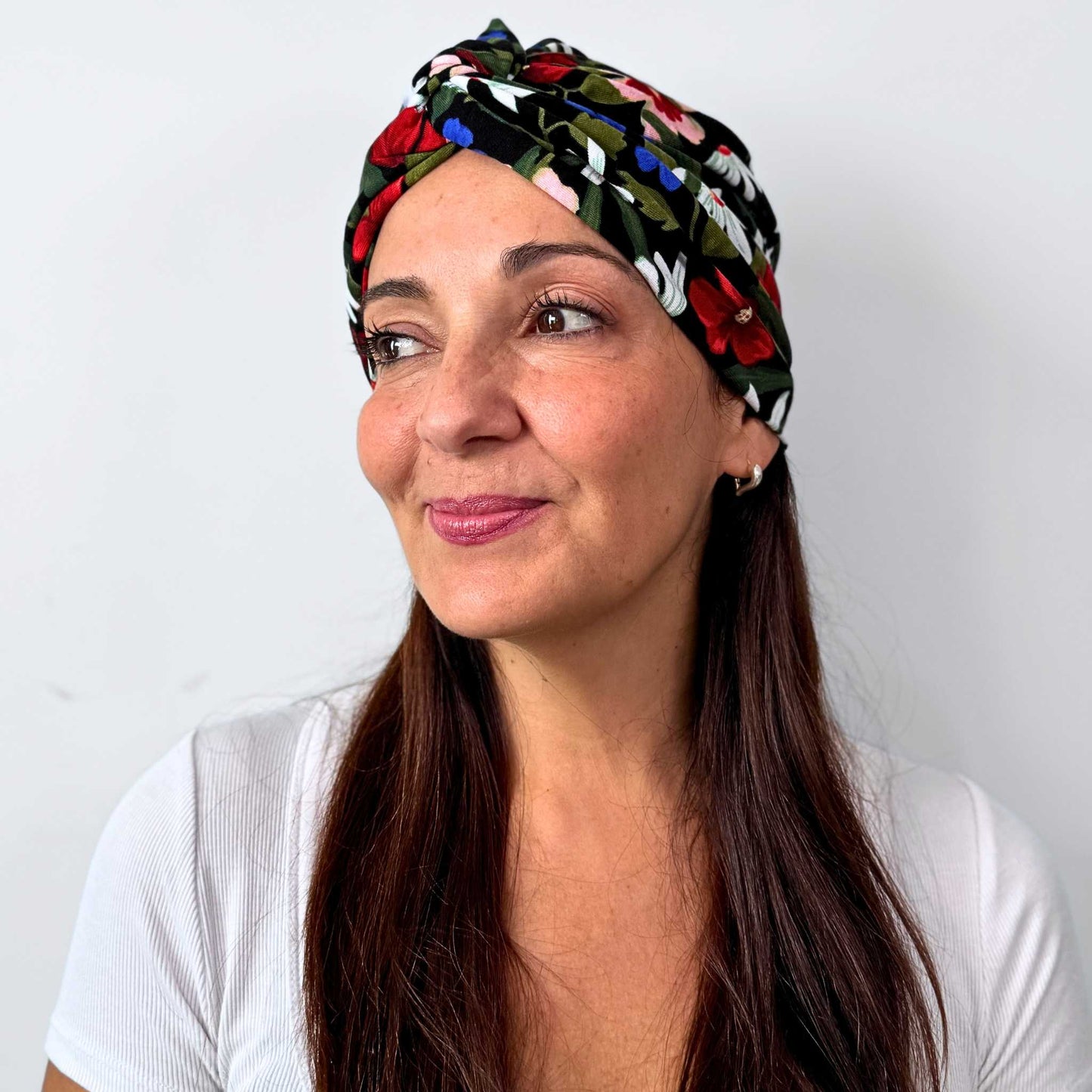 Black Flowers Turban Hat