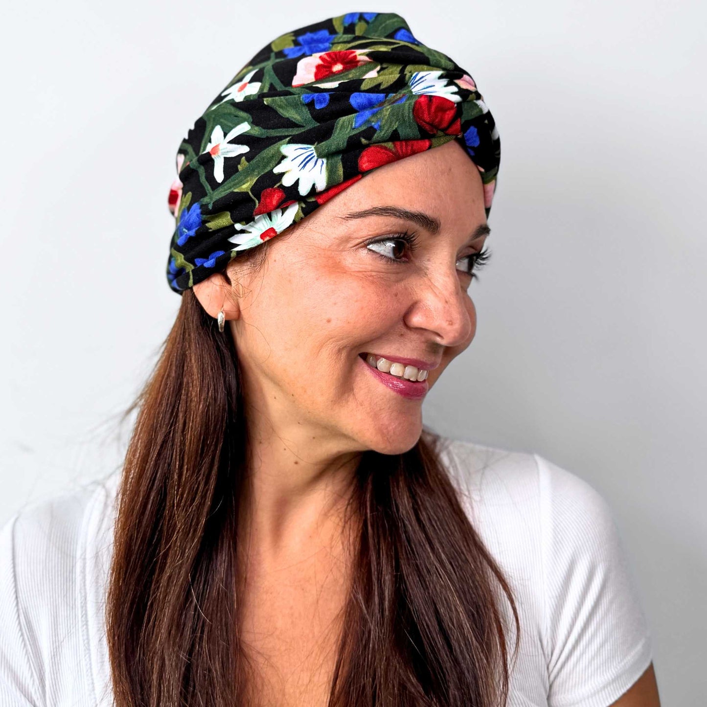 Black Flowers Turban Hat