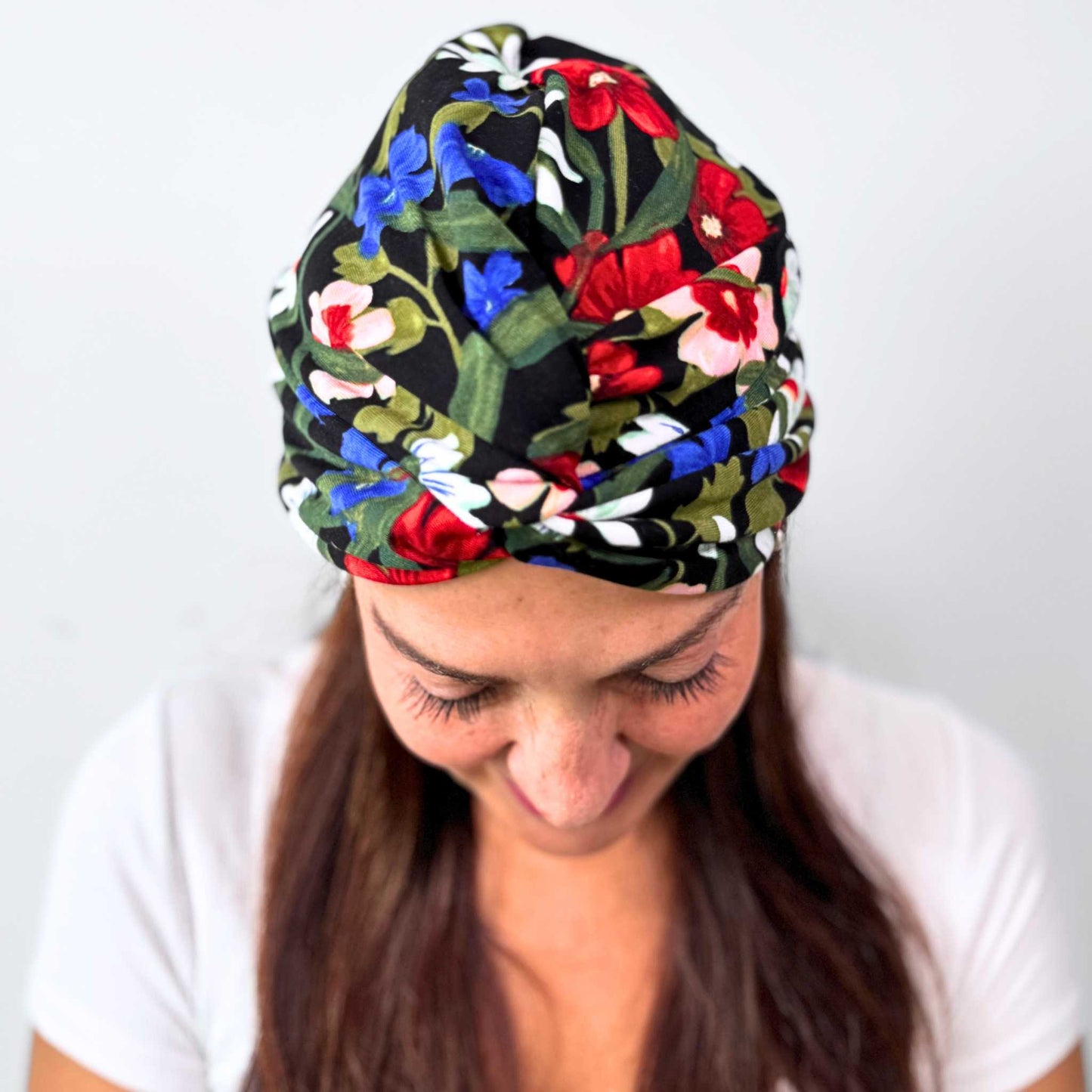 Black Flowers Turban Hat