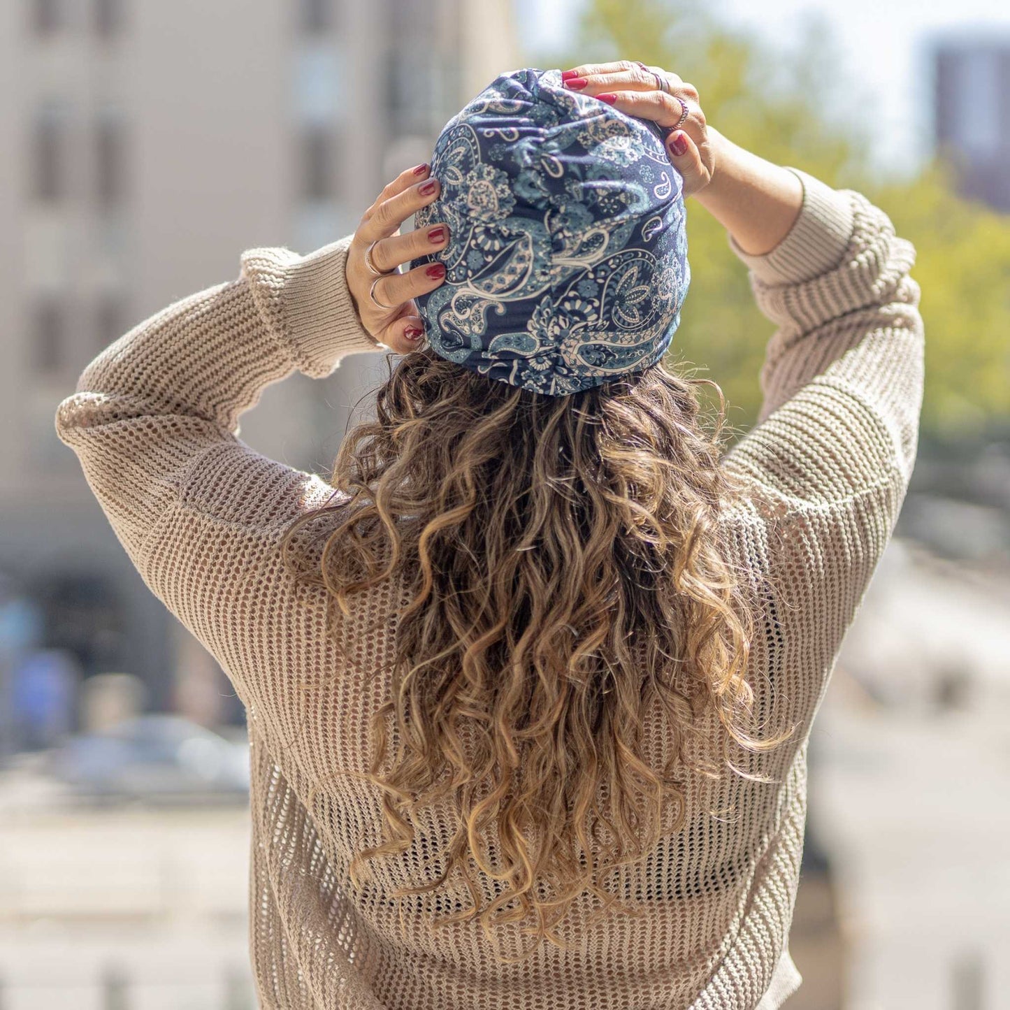 Blue Paisley Turban Hat