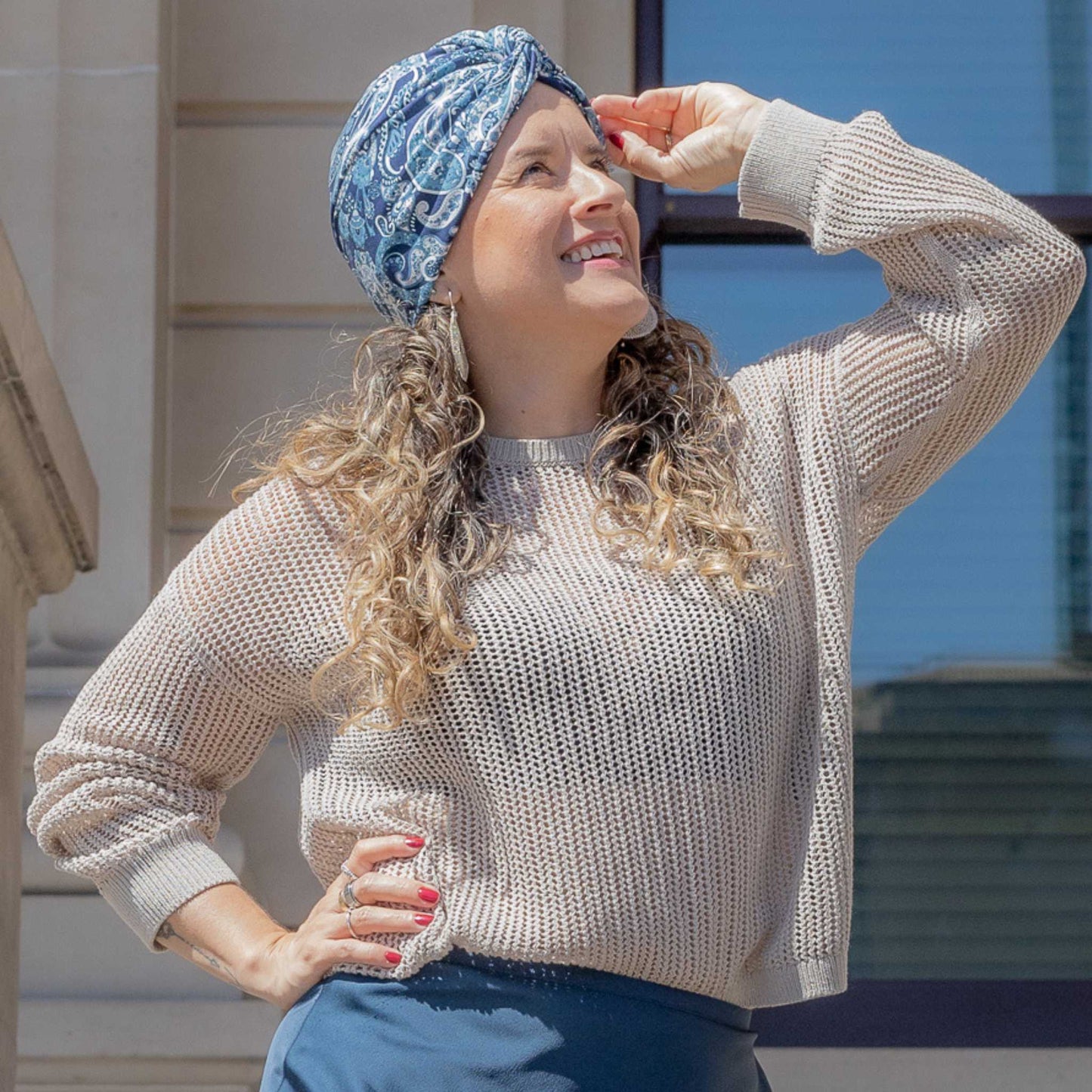 Blue Paisley Turban Hat