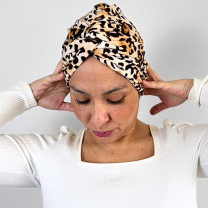 Mocha Leopard Turban Hat