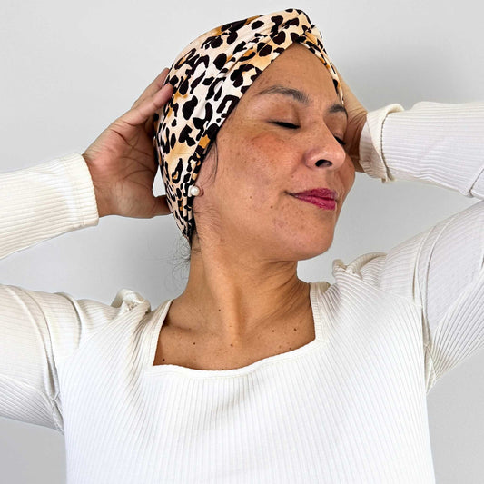 Mocha Leopard Turban Hat