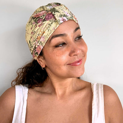 Vintage Floral Roses Turban Bow Cap