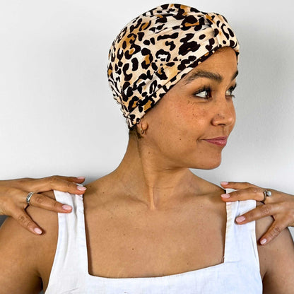 Mocha Leopard Turban Bow Cap