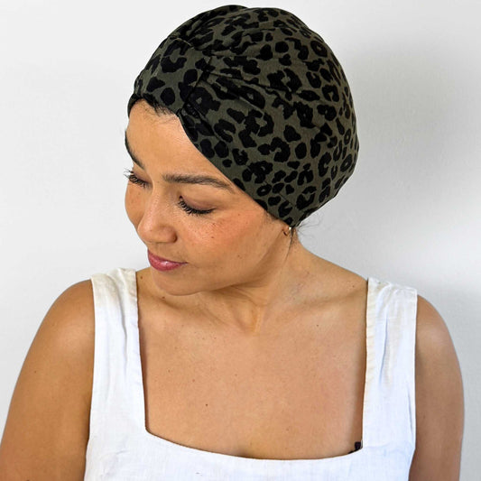 Leopard Green Turban Bow Cap