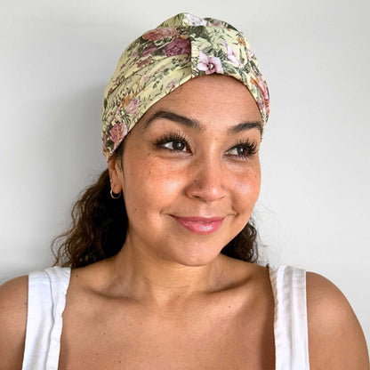 Vintage Floral Roses Turban Bow Cap