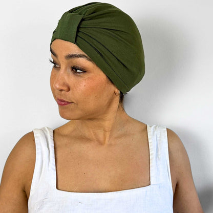 Green Plain Turban Bow Cap