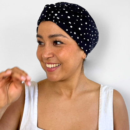 Polka Navy Turban Bow Cap