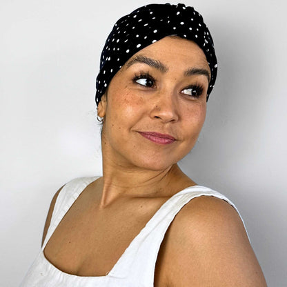 Polka Navy Turban Bow Cap