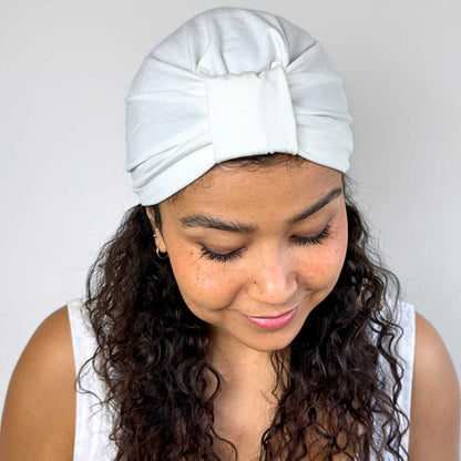 White Plain Turban Bow Cap
