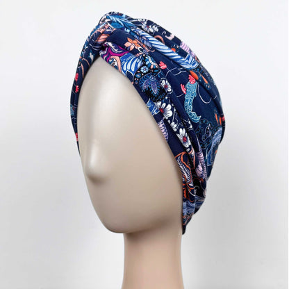 Feathers Blue Turban Hat