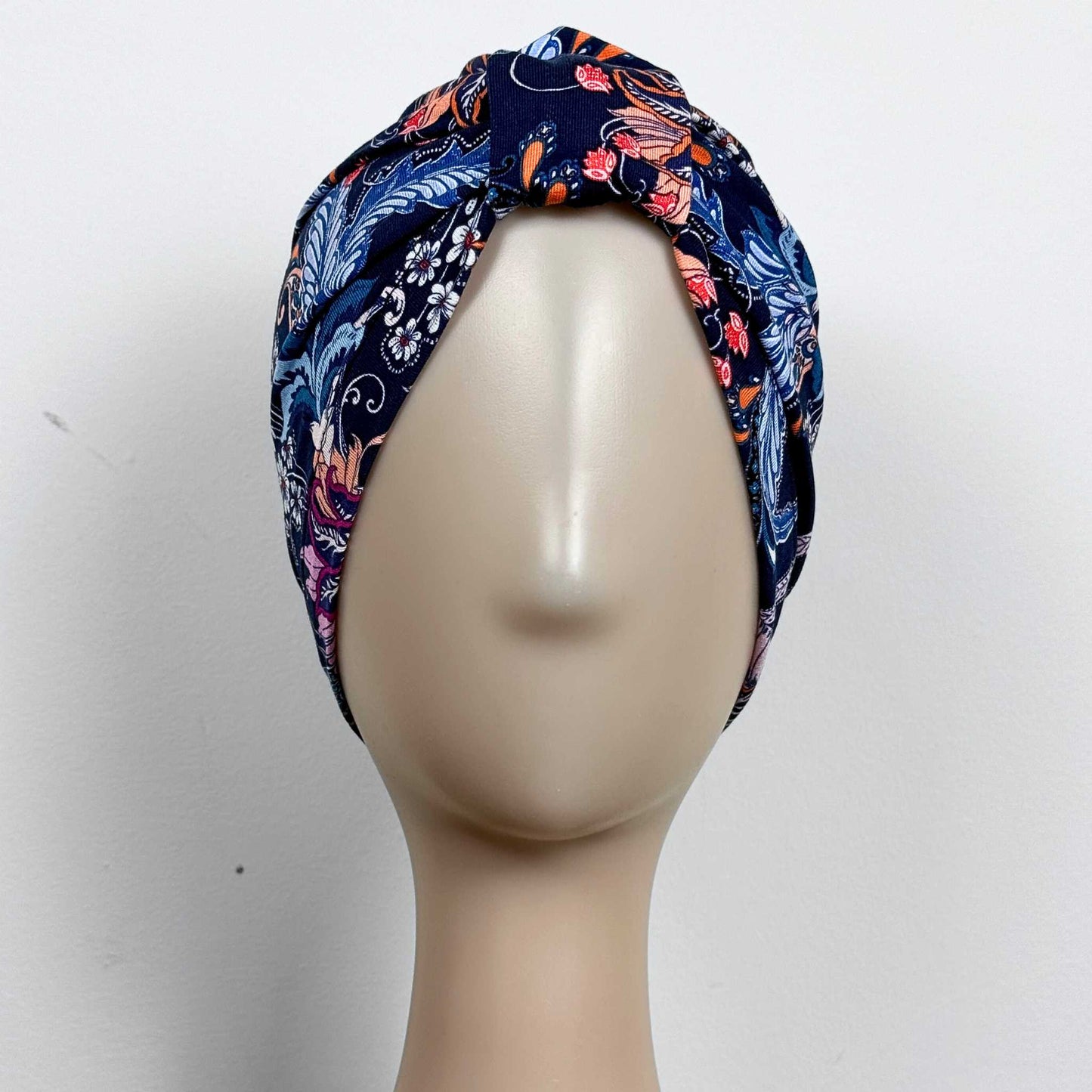 Feathers Blue Turban Bow Cap