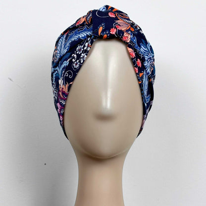 Feathers Blue Turban Bow Cap