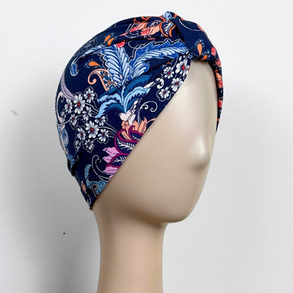 Feathers Blue Turban Bow Cap
