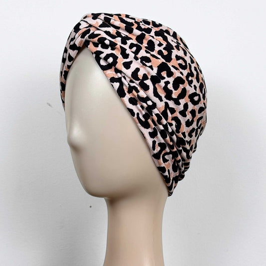 Rose Animal Print Turban Hat