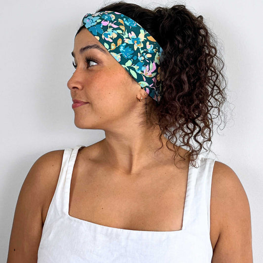 Teal Flowers Flowers Headband