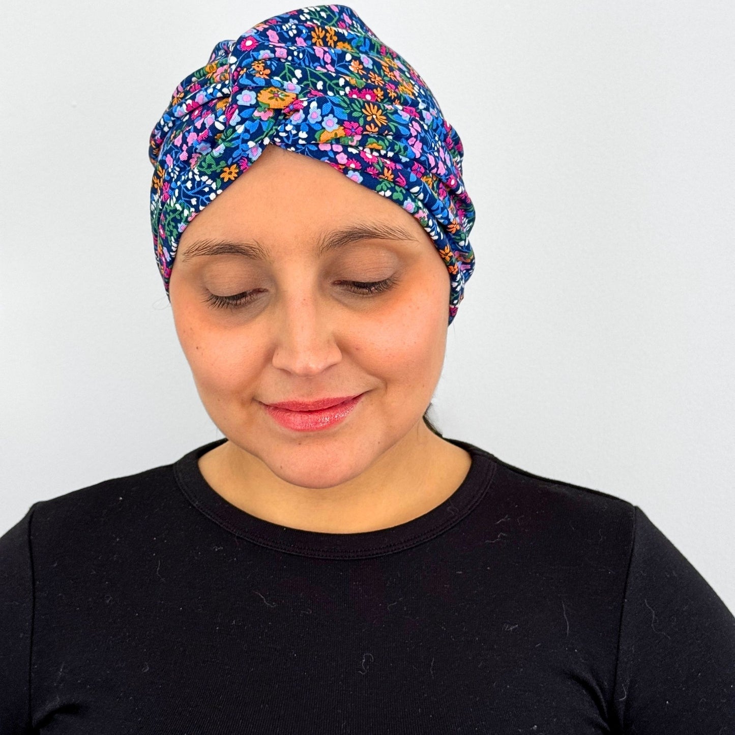 Little Flowers Blue Turban Hat