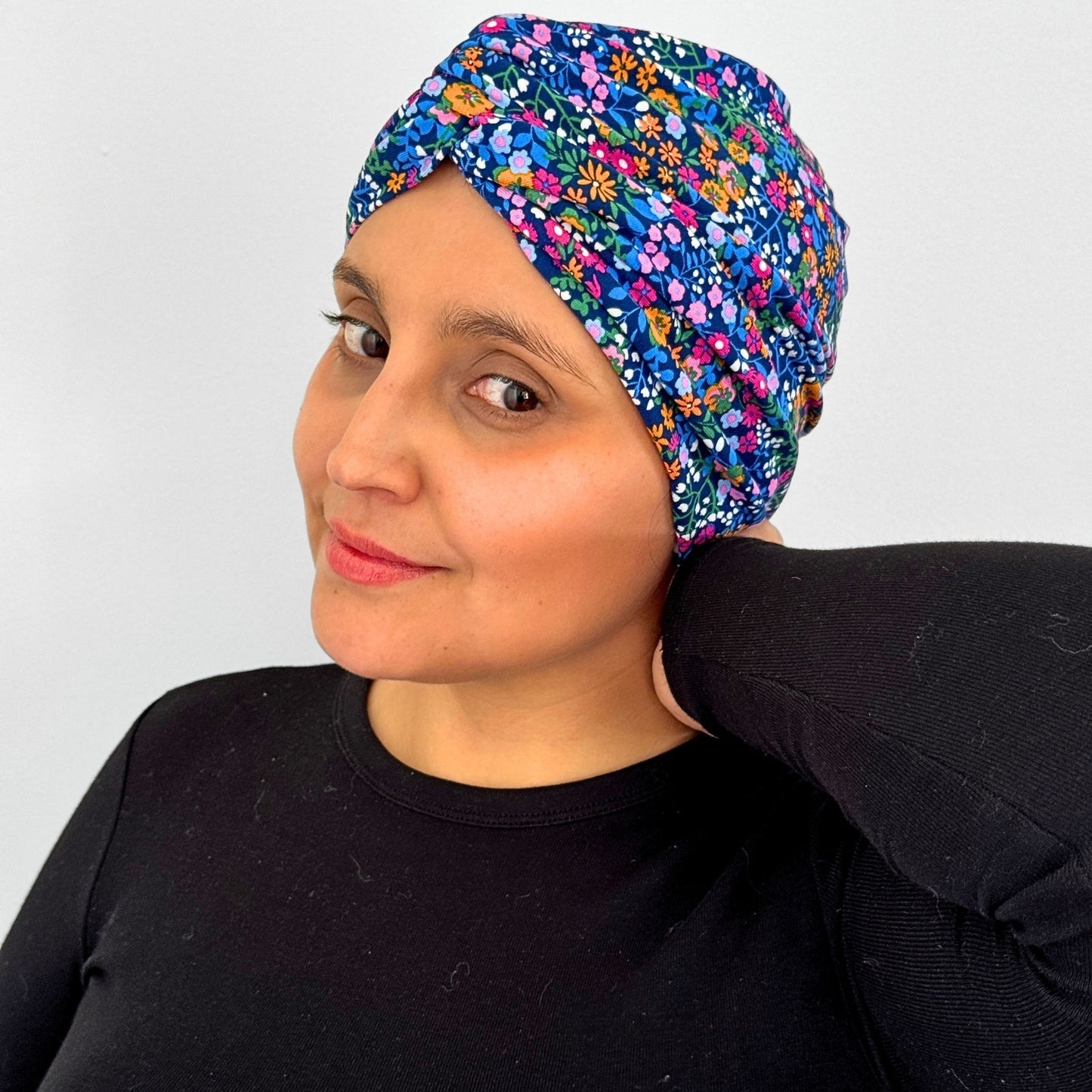 Little Flowers Blue Turban Hat