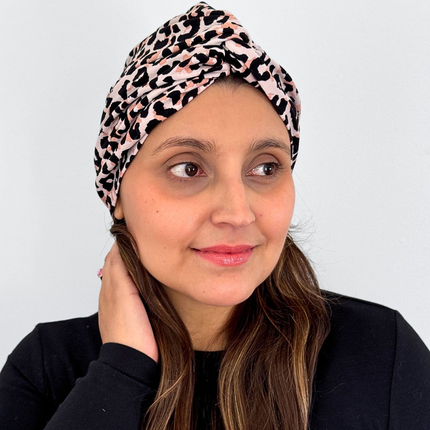 Rose Animal Print Turban Hat