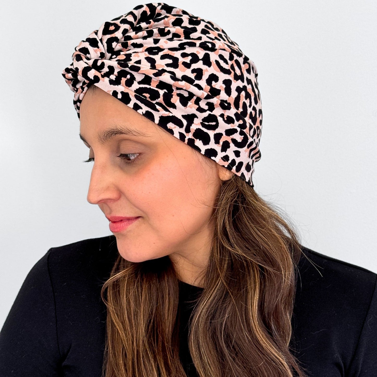Rose Animal Print Turban Hat