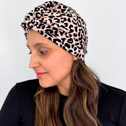 Rose Animal Print Turban Hat