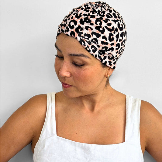 Rose Animal Print Turban Bow Cap