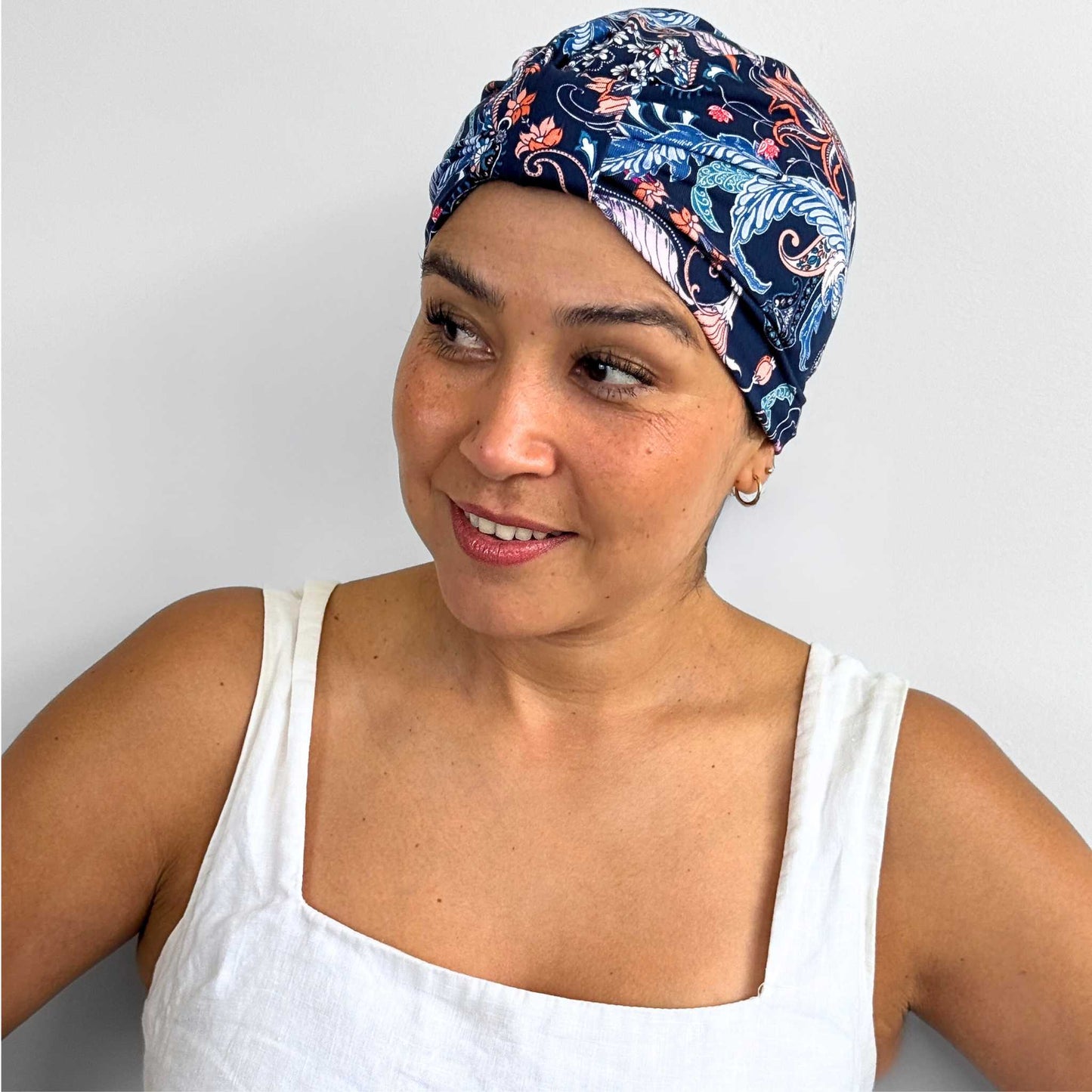 Feathers Blue Turban Bow Cap