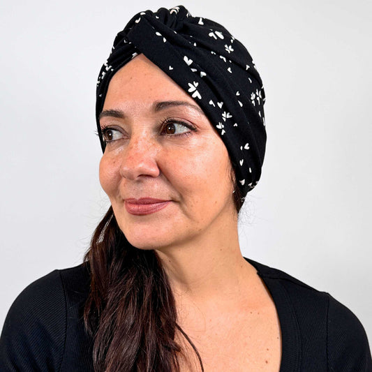 Black Small Hearts Turban Hat