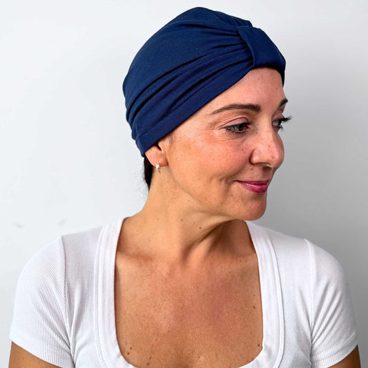 Blue Navy Plain Turban Bow Cap