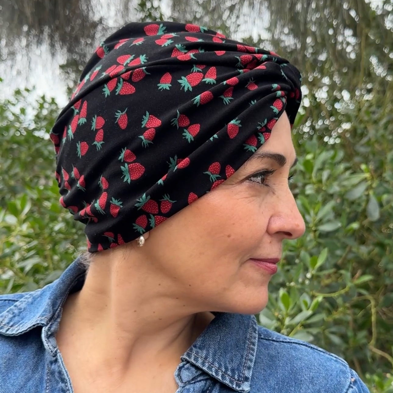Strawberries Black Turban Hat