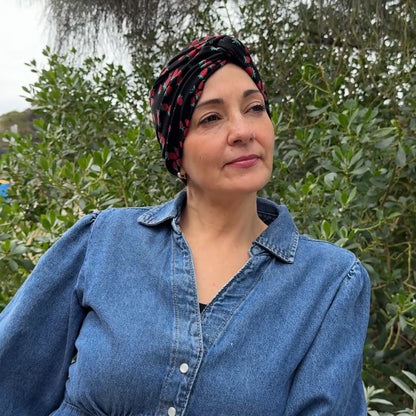 Strawberries Black Turban Hat