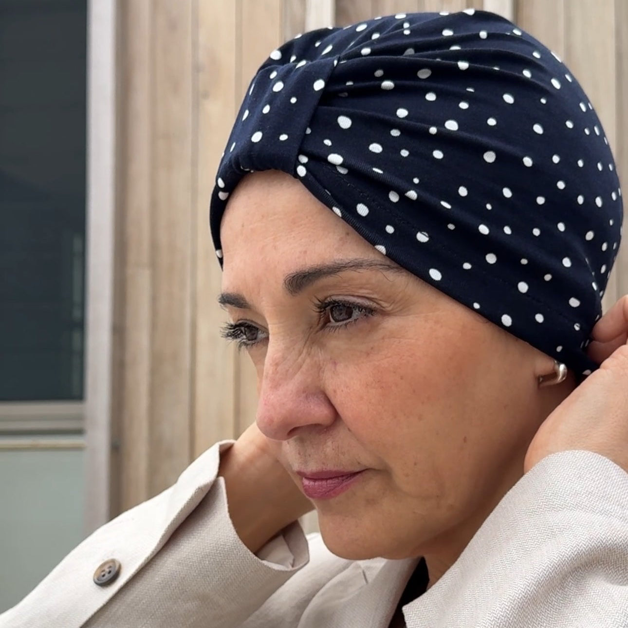 Polka Navy Turban Bow Cap