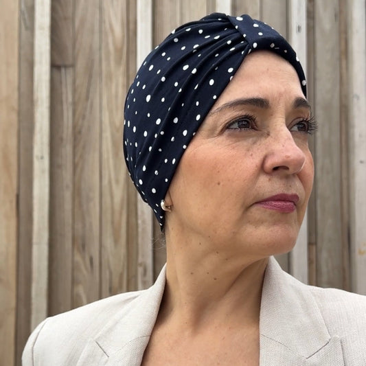 Polka Navy Turban Bow Cap